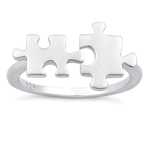 925 STERLING SILVER Jigsaw Puzzle Pieces Ring - Picture 10 of 13